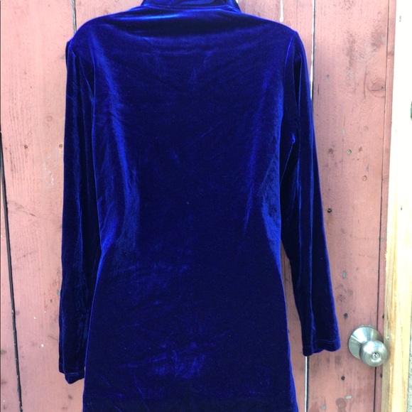 Vintage Electric a blue Velvet Tunic Button Top - Picture 2 of 5